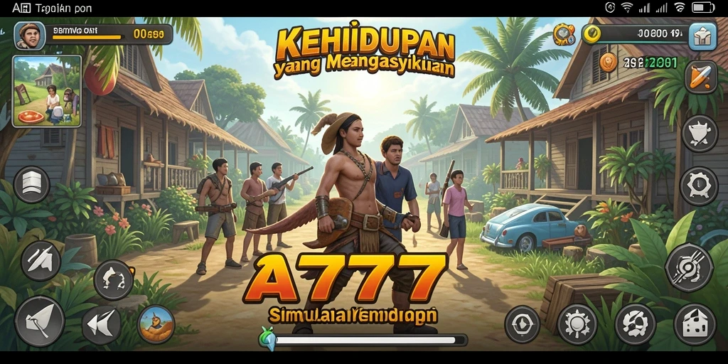 Tampilan utama A7777 menampilkan pemain berinteraksi dalam dunia simulasi yang hidup.