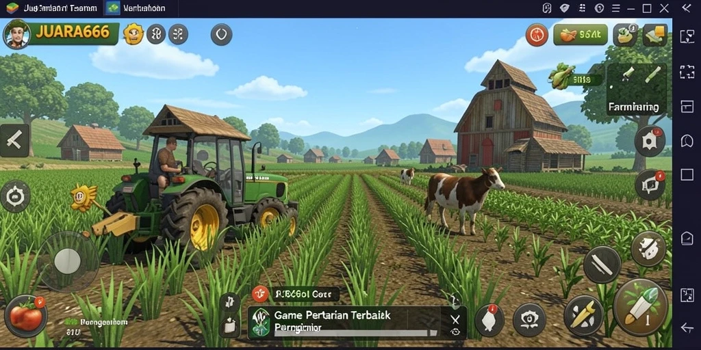 Screenshot JUARA666 menampilkan petani yang sedang merawat ladang pertanian.