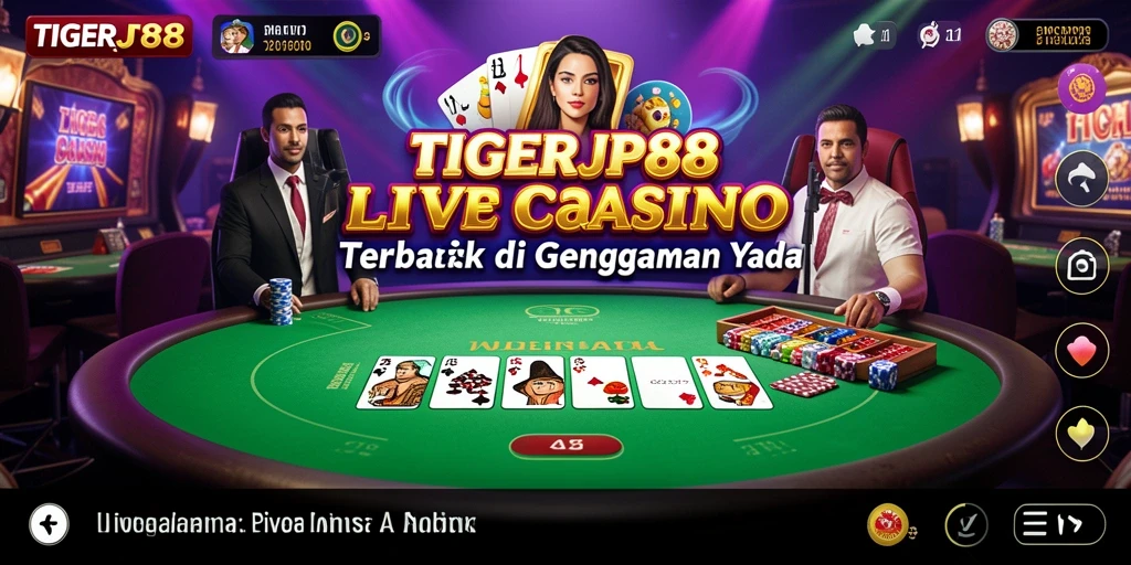 Screenshot utama TIGERJP88 menampilkan dealer dan meja permainan Live Casino.